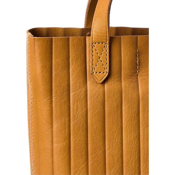 Madewell Pocket Mini Transport Bubble Pleat Leather Tote, Brown - Picture 3 of 4